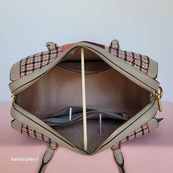 KATE SPADE Gramercy Racing Stripe Plaid Twill Medium Satchel-Mushroom Multi ⭐ - Picture 12 of 16